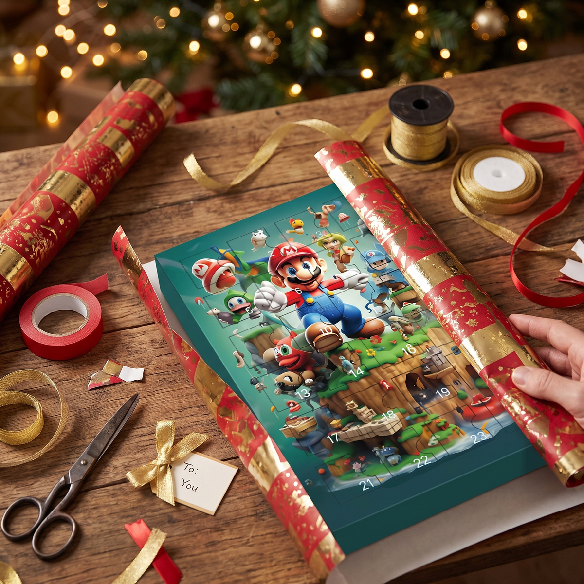 Slider - Gift wrapping scene with ribbon